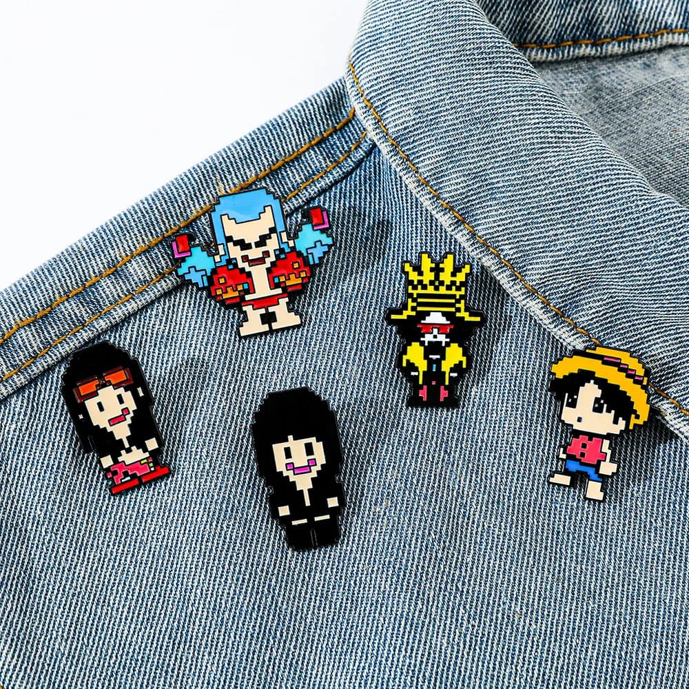 5 Pcs Creativity Pixel Style Brooch Anime Luffy Chopper Franky Enamel Pin Metal Badge Jewelry Clothing Backpack Accessories Gift