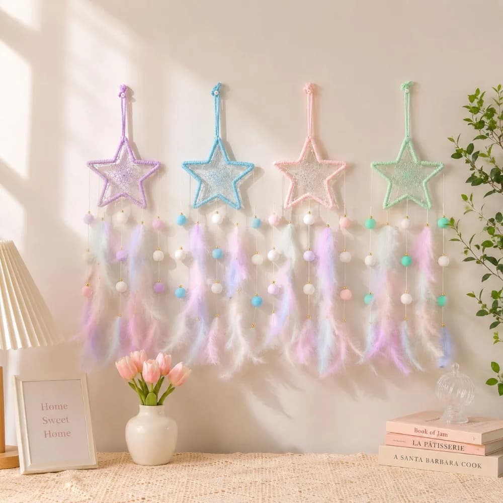 Cute with Light Dreamcatcher Ornament Feather Decor Boho Style Dreamcatcher Pendant Room Ornament Indoor Ornament
