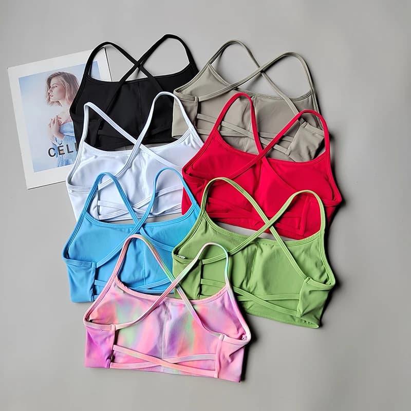 Spalline incrociate Reggiseno yoga Spalline sottili Bella schiena Traspirante Asciugatura rapida Esercizio fitness Lingerie Allenamento Reggiseno pilates