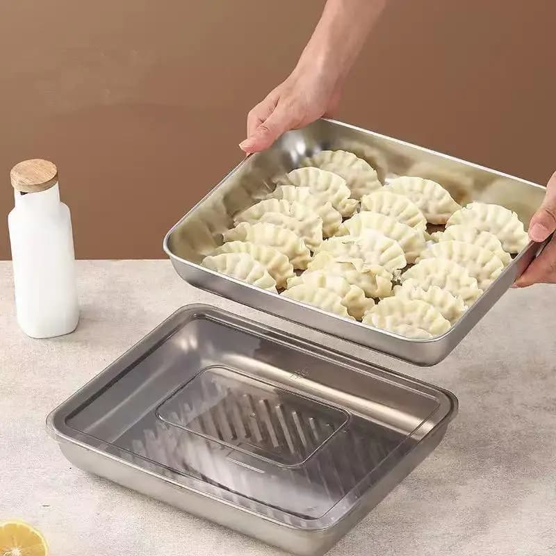 Scatola portaoggetti da cucina Organizzatore per frigorifero Contenitori per alimenti in acciaio inossidabile Vassoio per gnocchi Frutta Verdura Torta di carne
