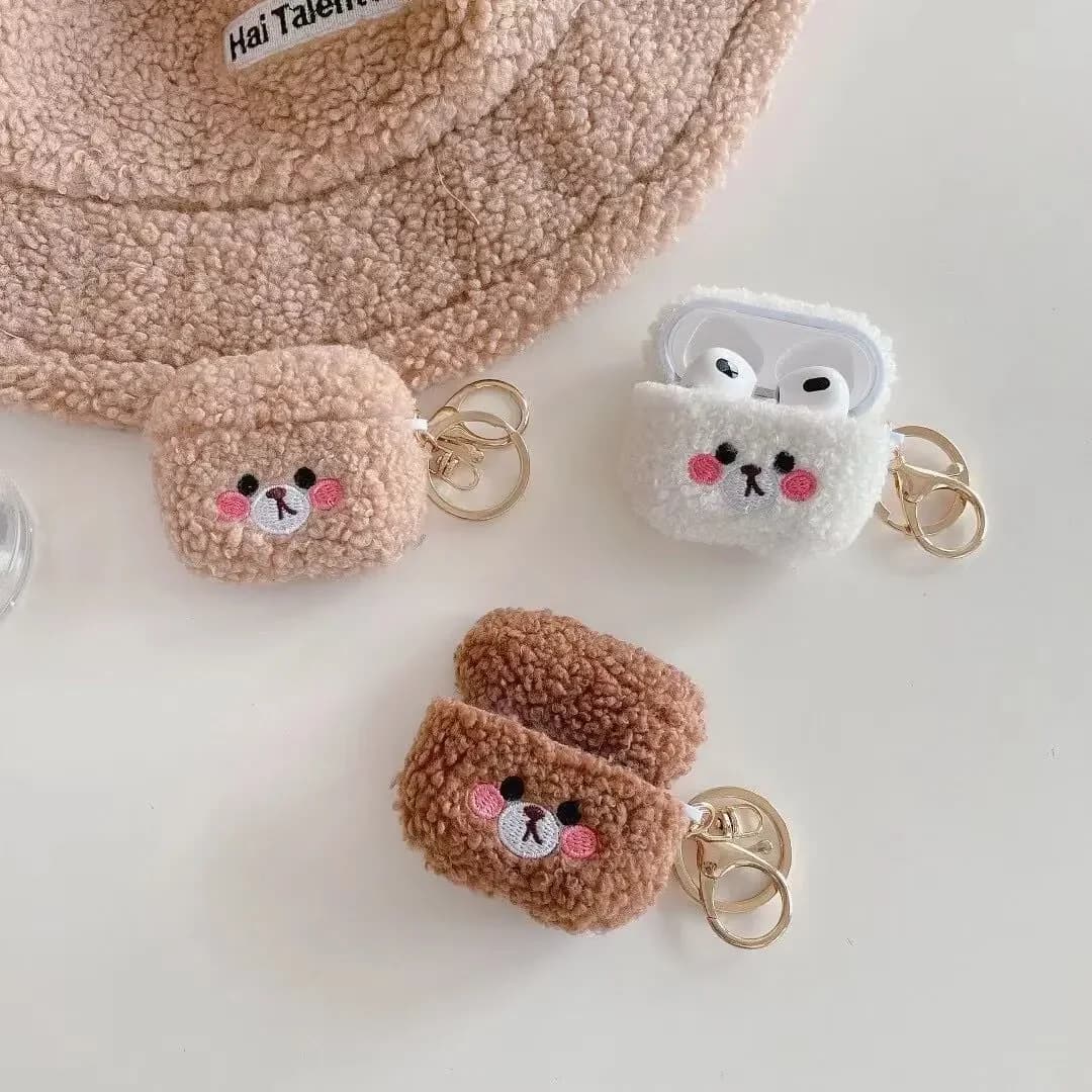 Designer luxury cute plush funny bear soft fur case for earphones for Airpods 4 1 2 3 Pro protective case for Airpods 4 transport