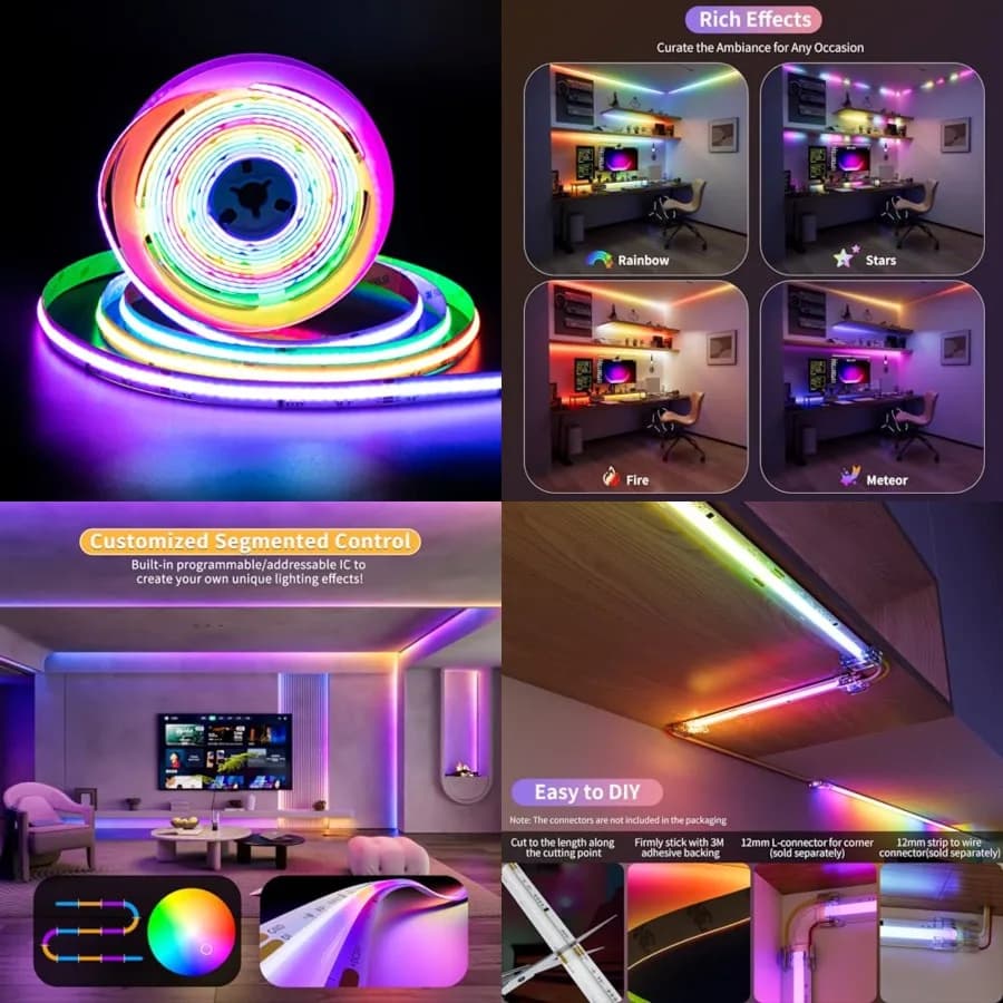Striscia LED RGB Smart IC COB Indirizzabile/7,5m, Certificata UL DC24V, Luce a Flusso di Colore, Striscia Luminosa Multicolore Flessibile