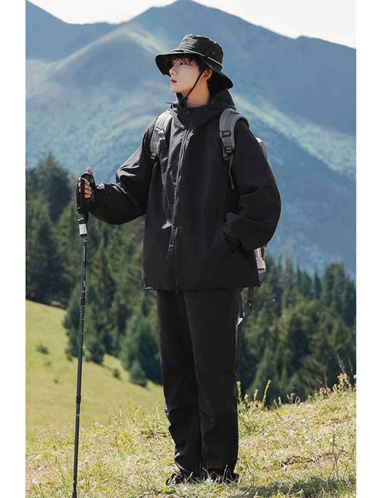 Men's Waterproof Hiking Jacket Set Outdoor Mountain Climbing Rainproof Polyester Standard Fit Long Sleeve Zipper Closure Jacket