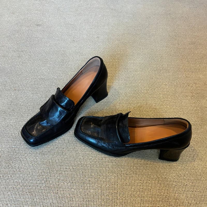 Women Moccassini with square toe Shoes High heels Office leather shoes Spring 2026 Fashion Pumps Deep soft and sturdy Mujer Zapatos