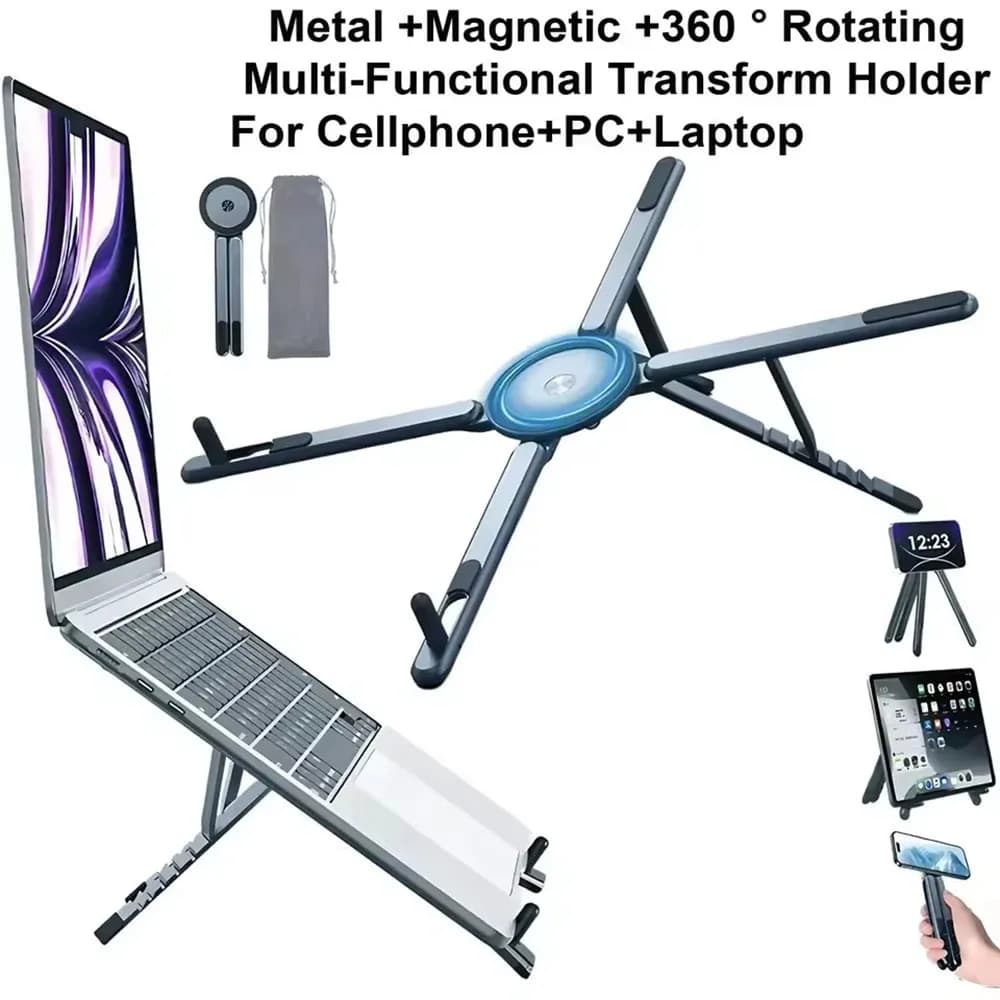 Magnetic Phone Holder Selfie Stick 3-in-1 Foldable Tripod Stand Portable Desktop Stand for IPhone IPad Tablet Laptop Desktop Use