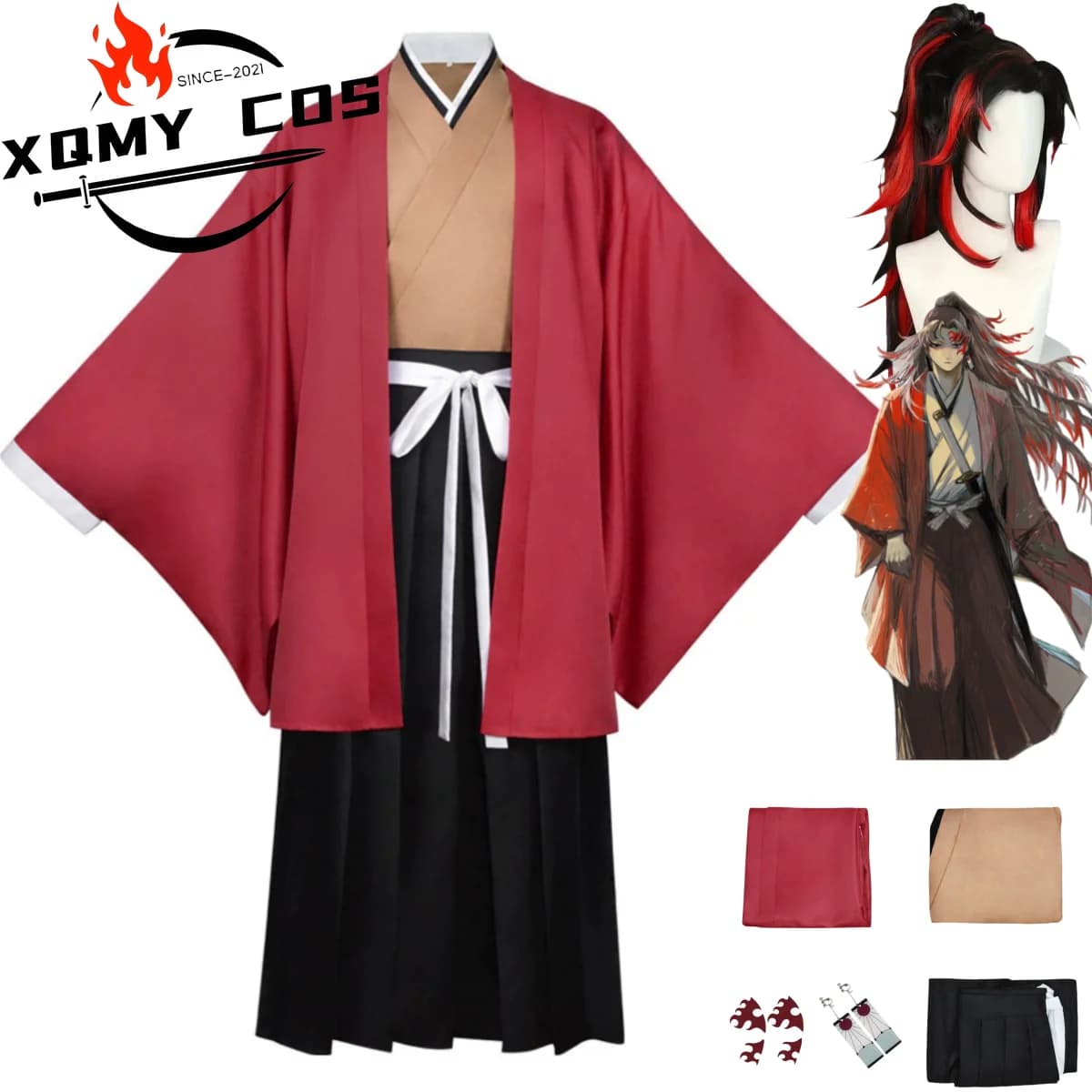 XQAnime Tsugikuni Yoriichi Costume Cosplay Kimono Japanese Bathrobe Haori Mantle Coat Men's Coat Christmas Masked Dance Dress