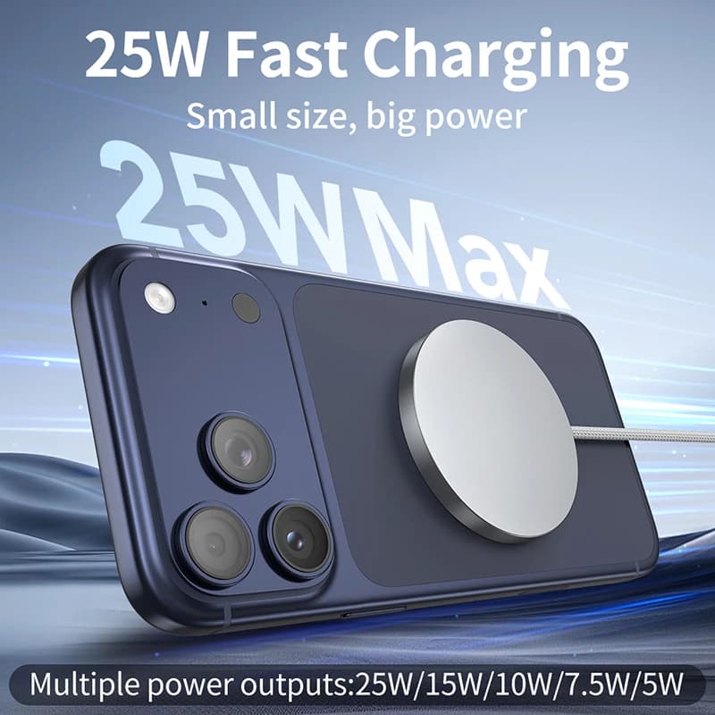 Nuovo caricabatterie wireless magnetico da 25 W, design ultrasottile, certificato Qi2, ricarica rapida a bassa temperatura, adatto per telefoni Apple