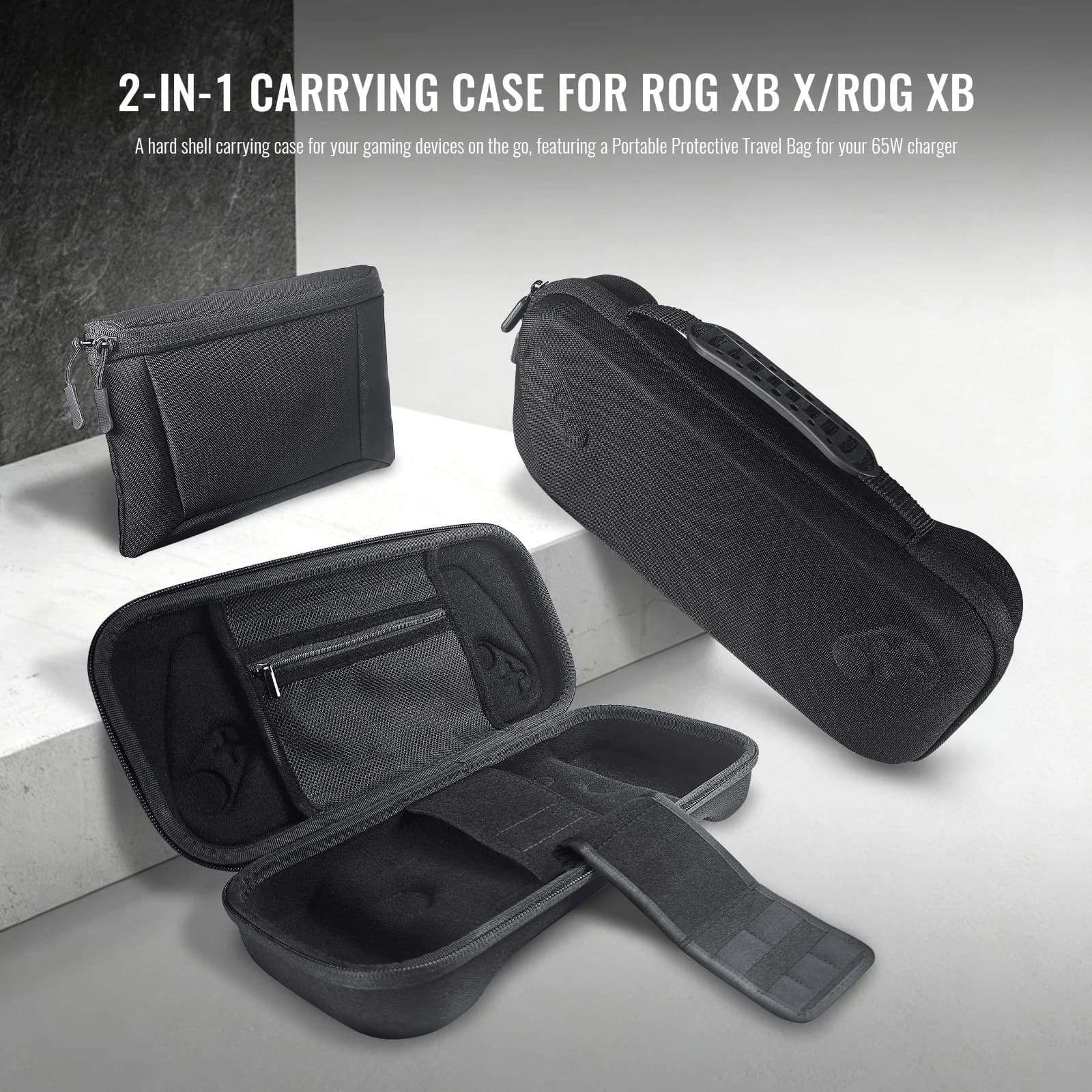Custodia portatile 2 in 1 per ROG XBOX Ally/ROG XBOX Ally X Borsa per accessori da gioco con custodia per accessori staccabile nera