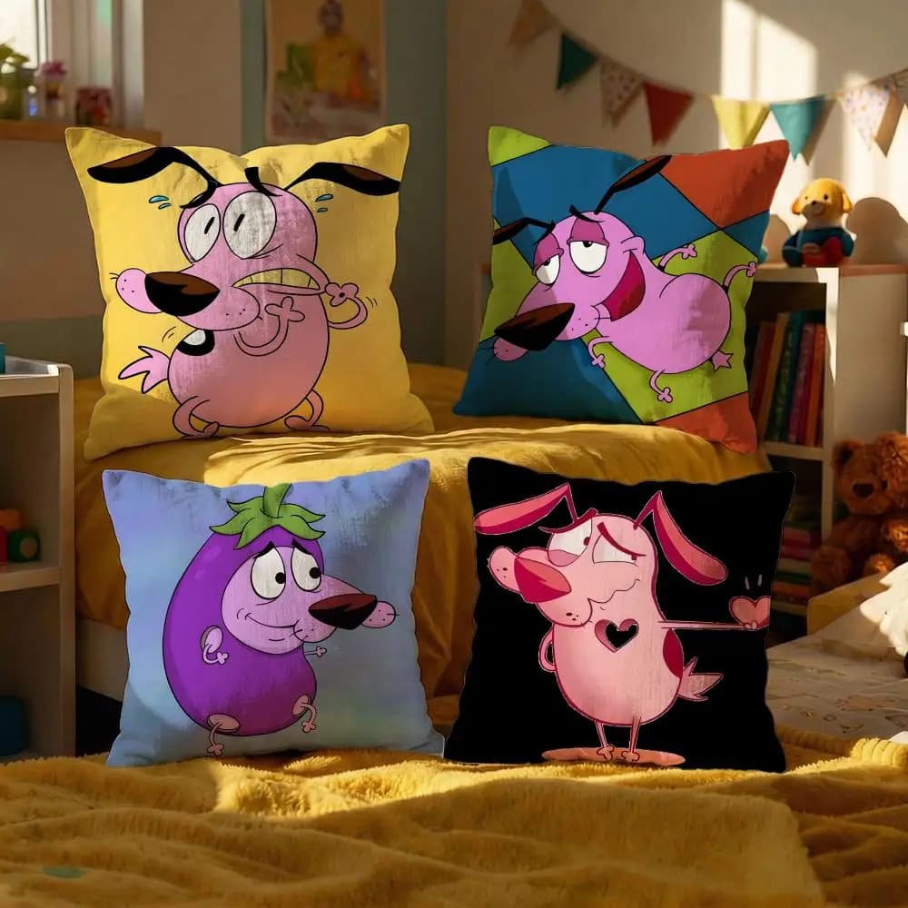 Decorative pillow lining with cartoon characters Courage the brave dog, for sofa, 50x50, 4 pieces, 45x45, 40x40, pillowcase