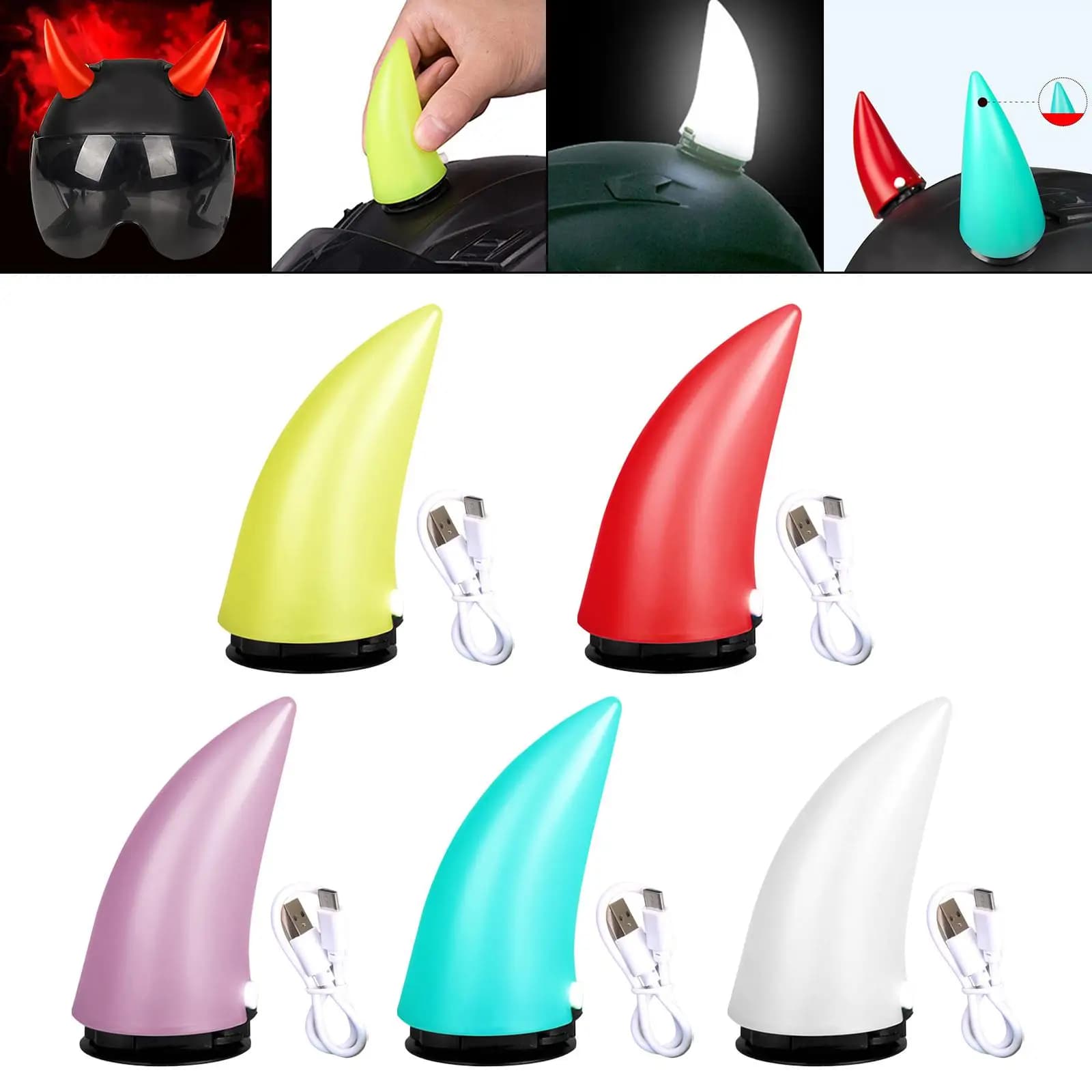 Corno del Diavolo Illuminato per Casco, Accessorio Impermeabile per Copricapo, Decorazione Adesiva per Tetto Auto, Adatto per Moto Notturna