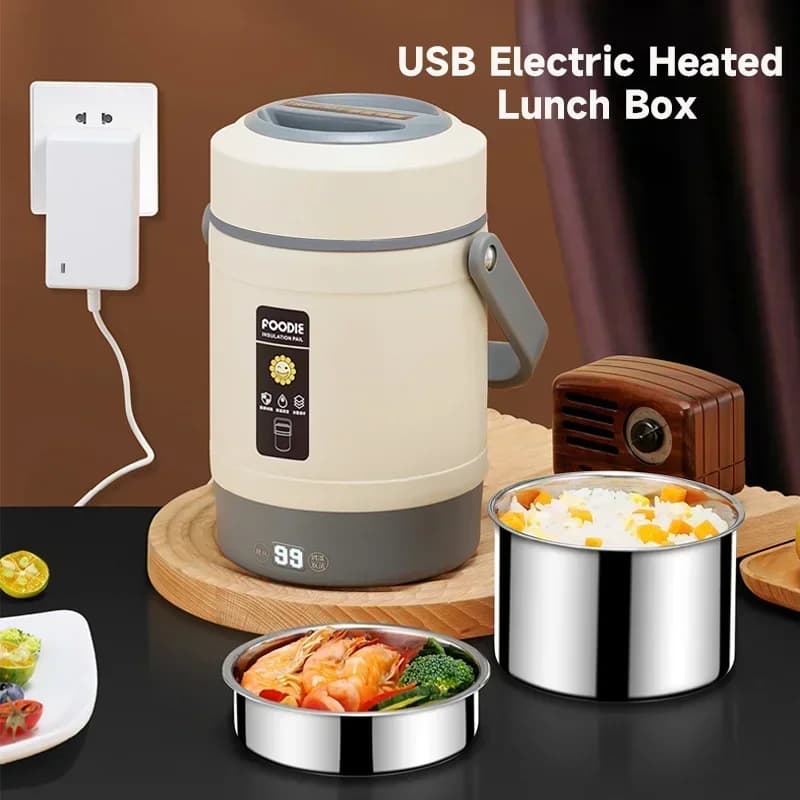 Contenitore per il pranzo caldo riscaldato ricaricabile tramite USB Contenitore per scaldavivande in acciaio inossidabile costante 65 ℃ Lunch Box termico per ufficio Bento
