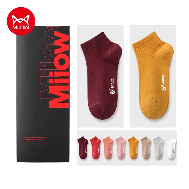 MIIOW 5 paia di calzini corti da donna carini da barca tinta unita semplice calzino alla caviglia in cotone antibatterico femminile calzino a tubo basso traspirante