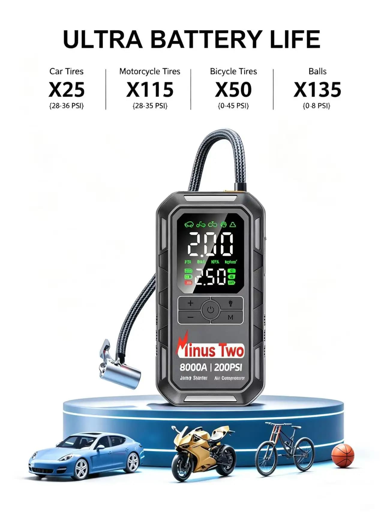 Avviatore di Emergenza per Auto 8000A con Compressore d'Aria - Caricabatterie Portatile per Auto