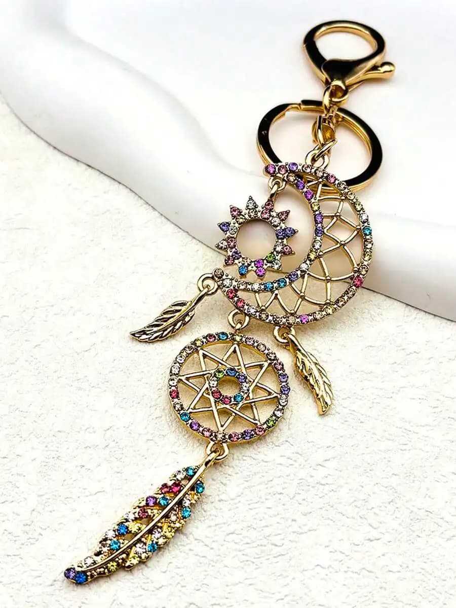 Dream Catcher Rhinestone Key Chain For Women Bohemian Car Bag Charm