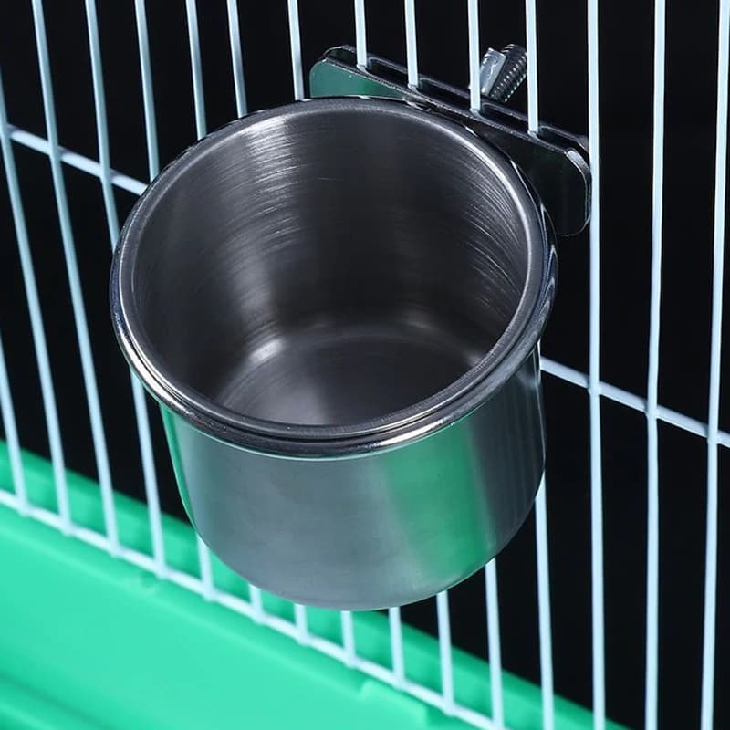 1Pc Stainless Steel Hanging Cage Bowl Anti- Overturn Clamp-on Pet Bird Feeder Dish Food Drinking Water Cup Cage Feeding Drinker