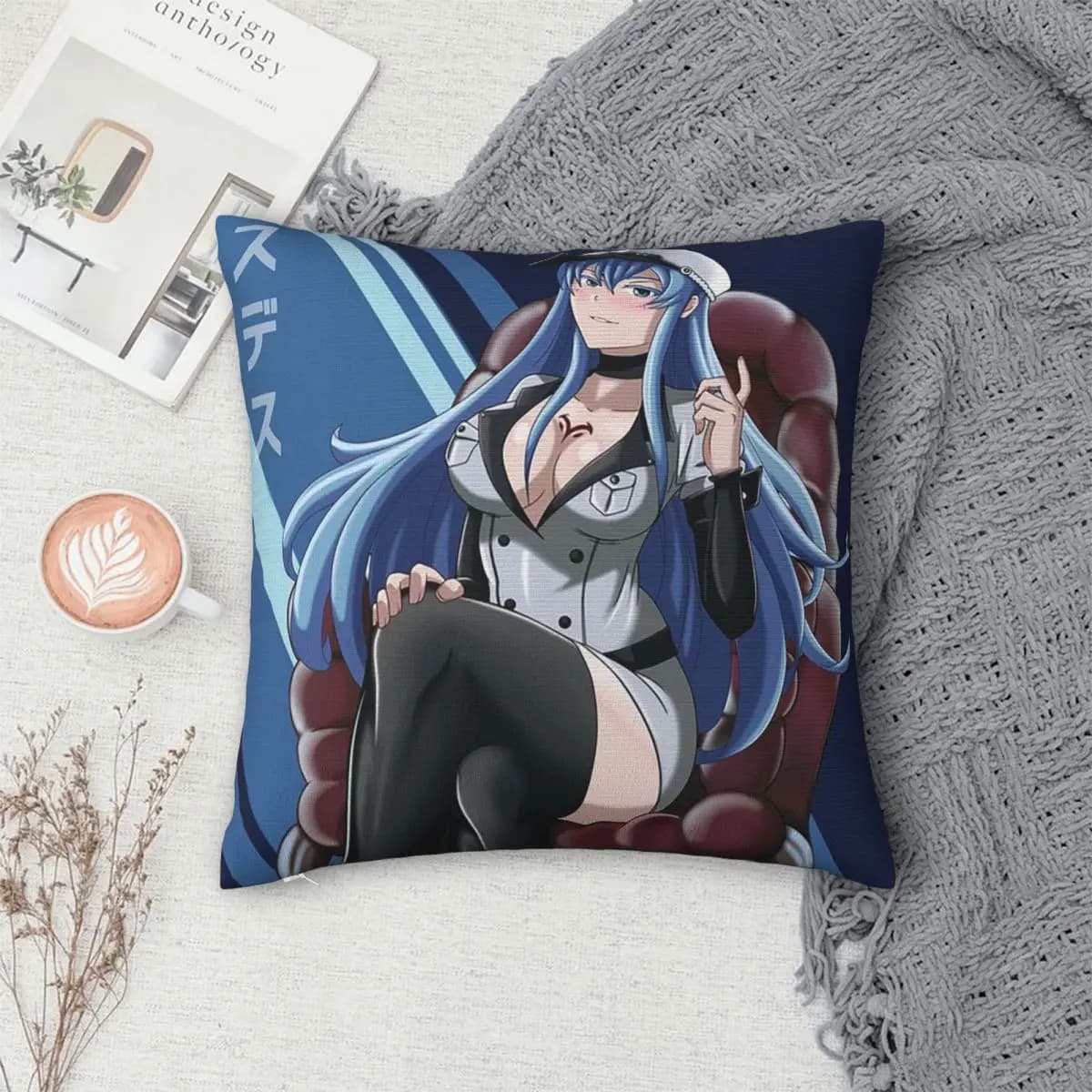 Esdeath Anime Akame Ga Kill Federa quadrata Federa per cuscino Federa per cuscino per divano di casa Soggiorno