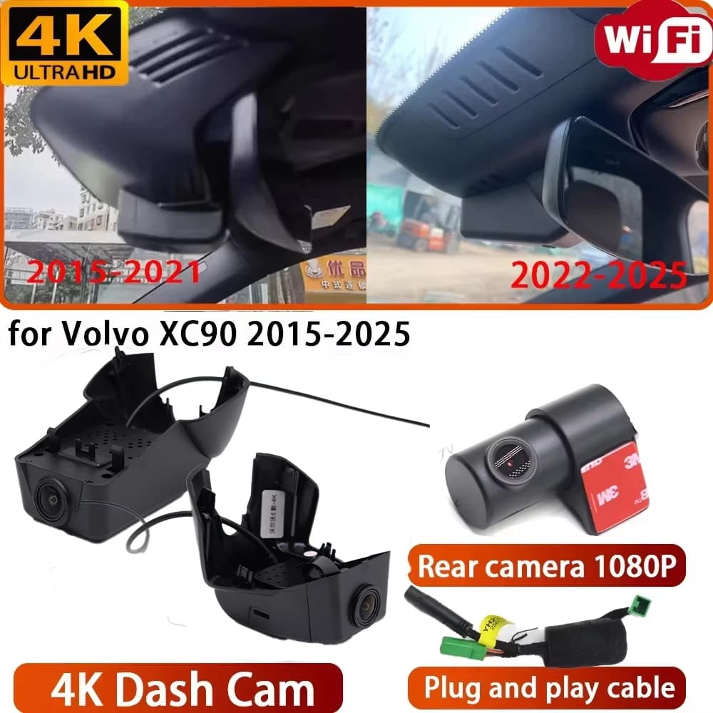 for Volvo XC90 2015-2025 Video Recorder 4K Lens DVR Dash Cam Wifi OEM Car Camera 170° Wide Angle Plug & Play Loop Recording