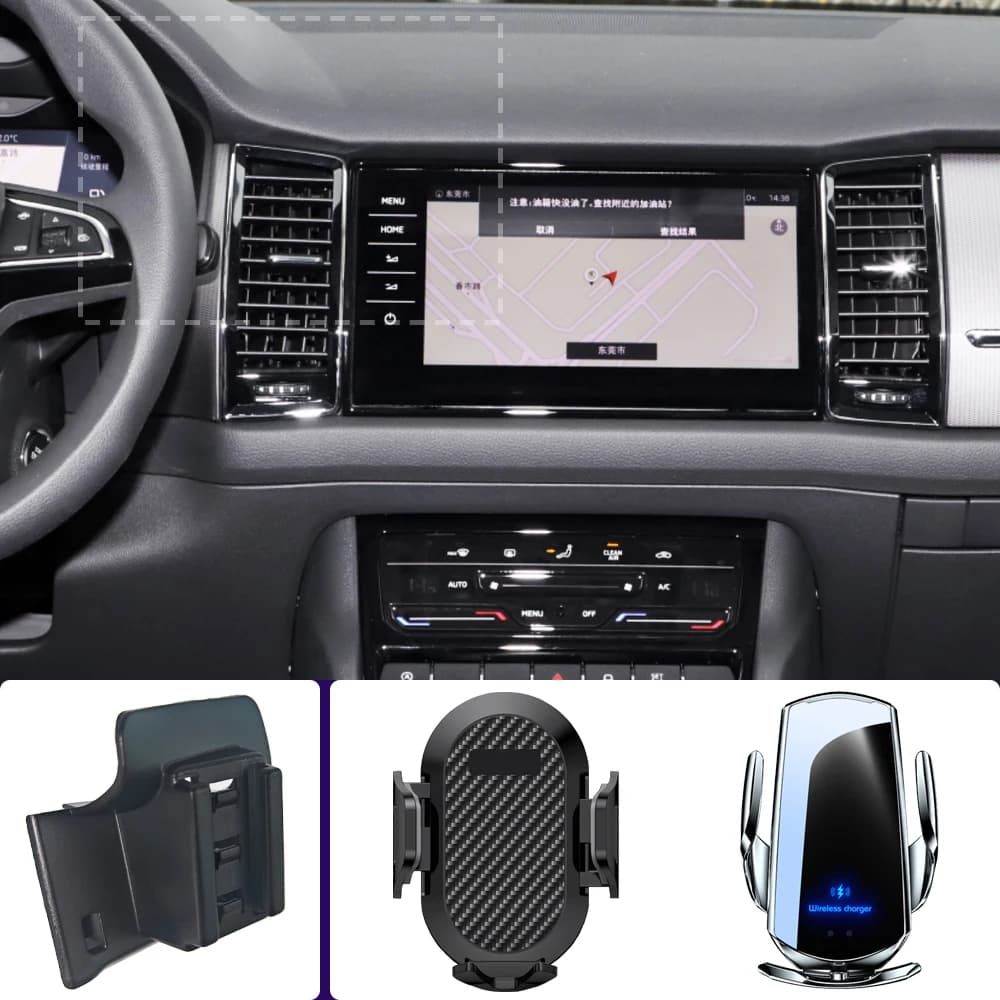 Car Phone Holder For Skoda Kodiaq 2017 2018 2019-2022 Mobile Phone Mounts Car Wireless Charging Special Fixed Base Accessories