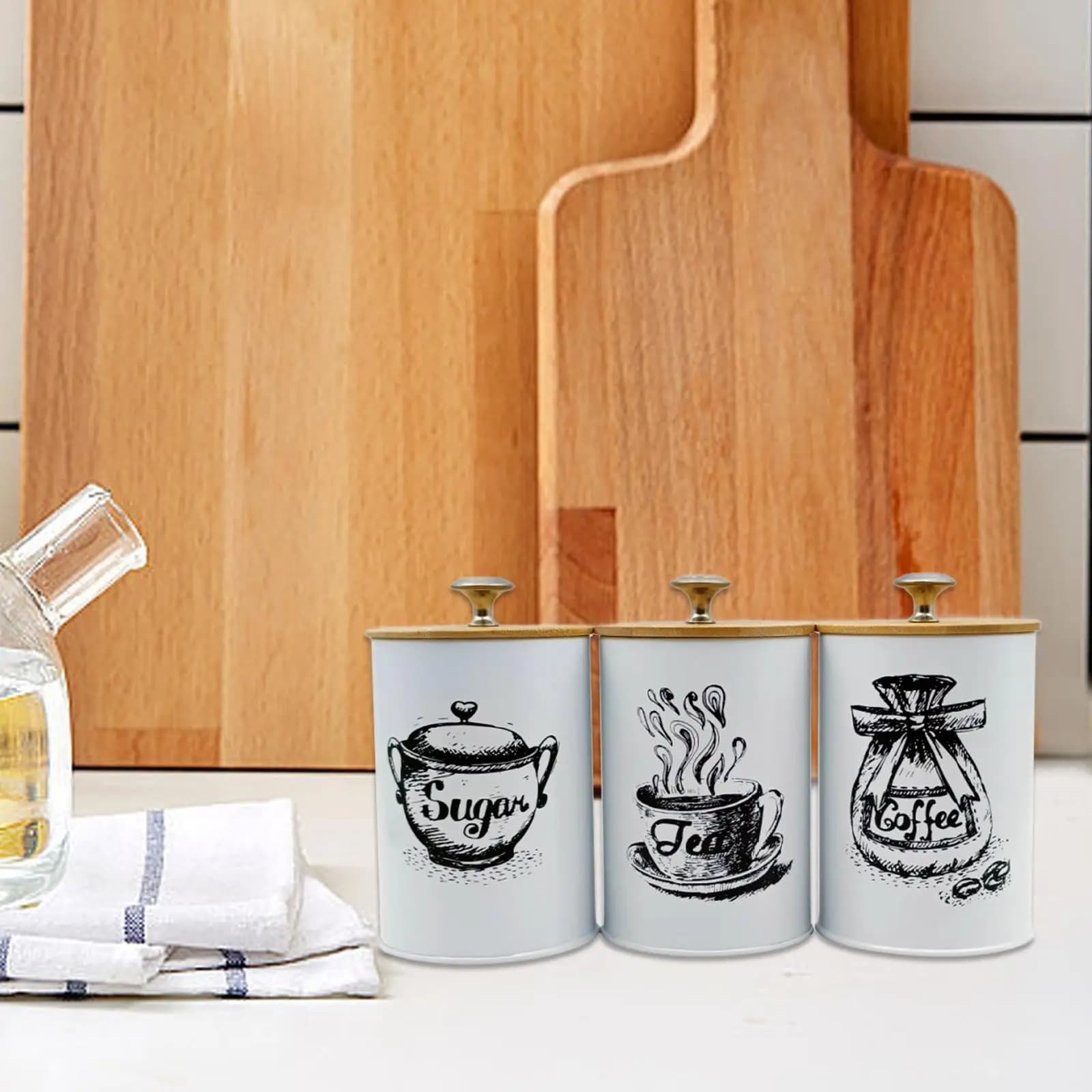 Kitchen Counter Storage Jars Coffee Sugar Tea Container Set Stackable Spice Jars for Kitchen Countertop