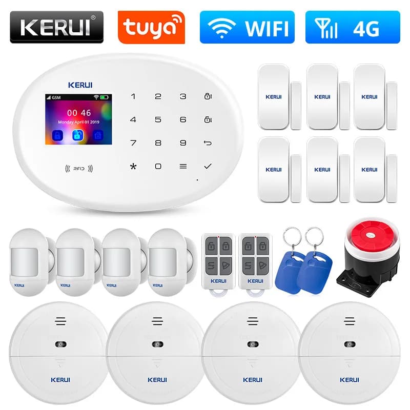 KERUI W204 WIFI GSM 4G Home Security Tuya Smart Alarm System RIFD APP telecomando Touch Panel antifurto PIR sensore porta sirena