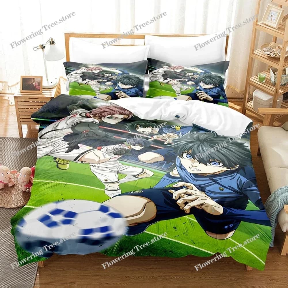 Set di biancheria da letto Blue Lock, set copripiumino anime di tendenza con federe, set copripiumino king, queen, twin, matrimoniale per adolescenti