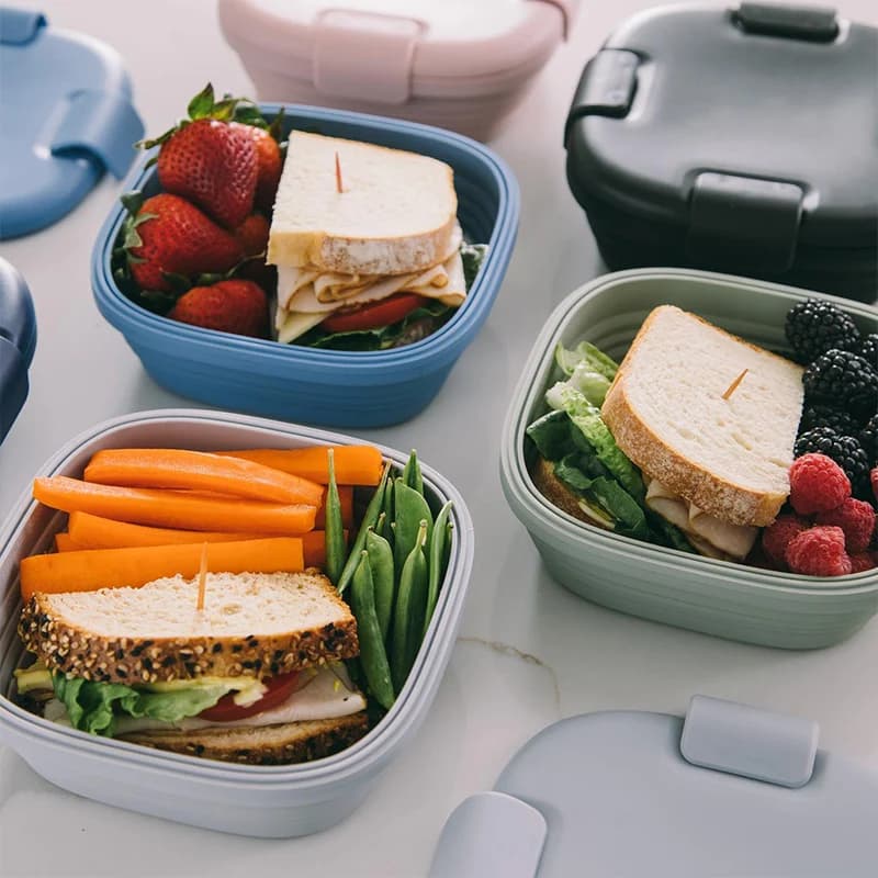 Bayzon Scatola per panini pieghevole Contenitore per alimenti riutilizzabile da 24 once Ciotola da viaggio in silicone per alimenti caldi e freddi