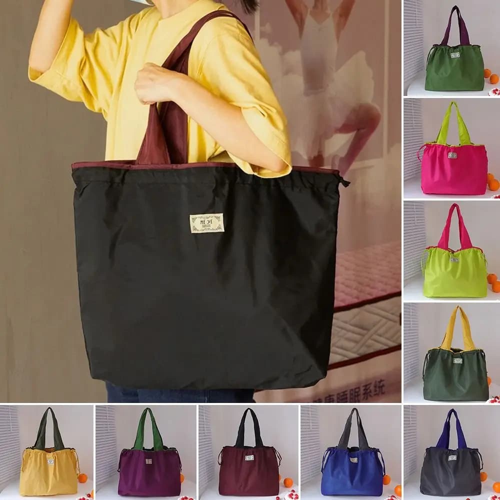 Fashion Drawstring Supermarket Shopping Bag Foldable Reusable Shopping Bag Waterproof Eco-Friendly Shoulder Bag Universal