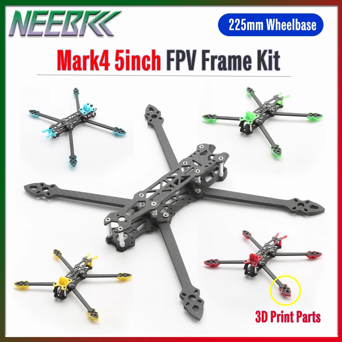 Mark4 5inch FPV Carbon Fiber Frame Kit with 3D Print Parts 225mm Wheelbase 5mm Arm for Long Range RC Freestyle Drone Quadcopter