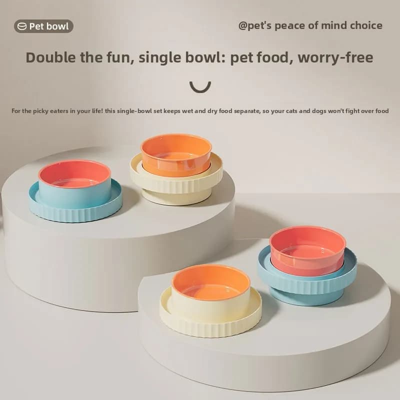 Eco-friendly Anti-tip Pet Double Bowl, Deep Anti-splash Food Water Feeder, Non-slip Cat Dog Feeding Basin for Daily Use