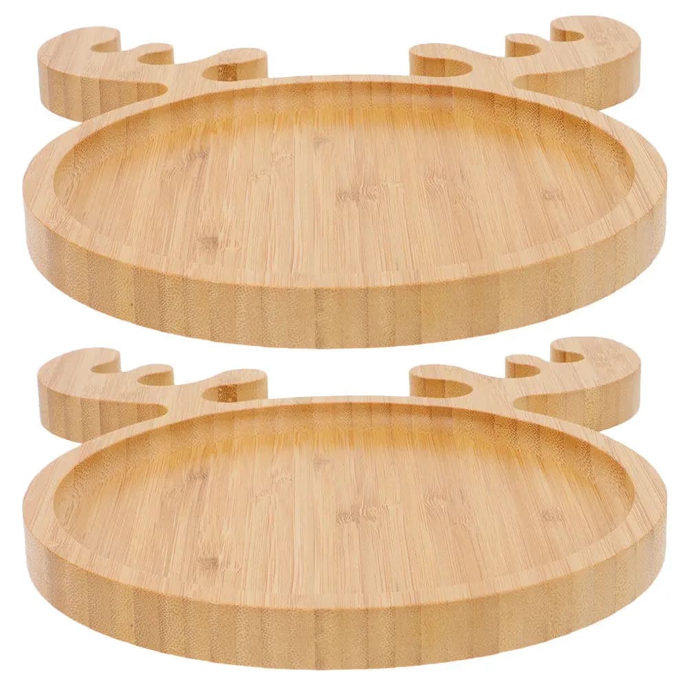 2Pcs Bamboo Serving Tray Cartoon Elk Shape Fruit Plate for Dried Fruits Chocolates Pastries Sushi Dessert Display Countertop