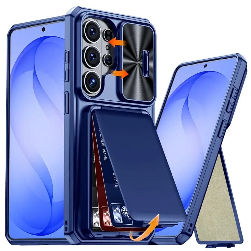Custodia Robusta Antiurto per Samsung Galaxy S26 S25 Ultra con Porta Carte (3-4 Scomparti), Cavalletto e Copri Fotocamera Scorrevole