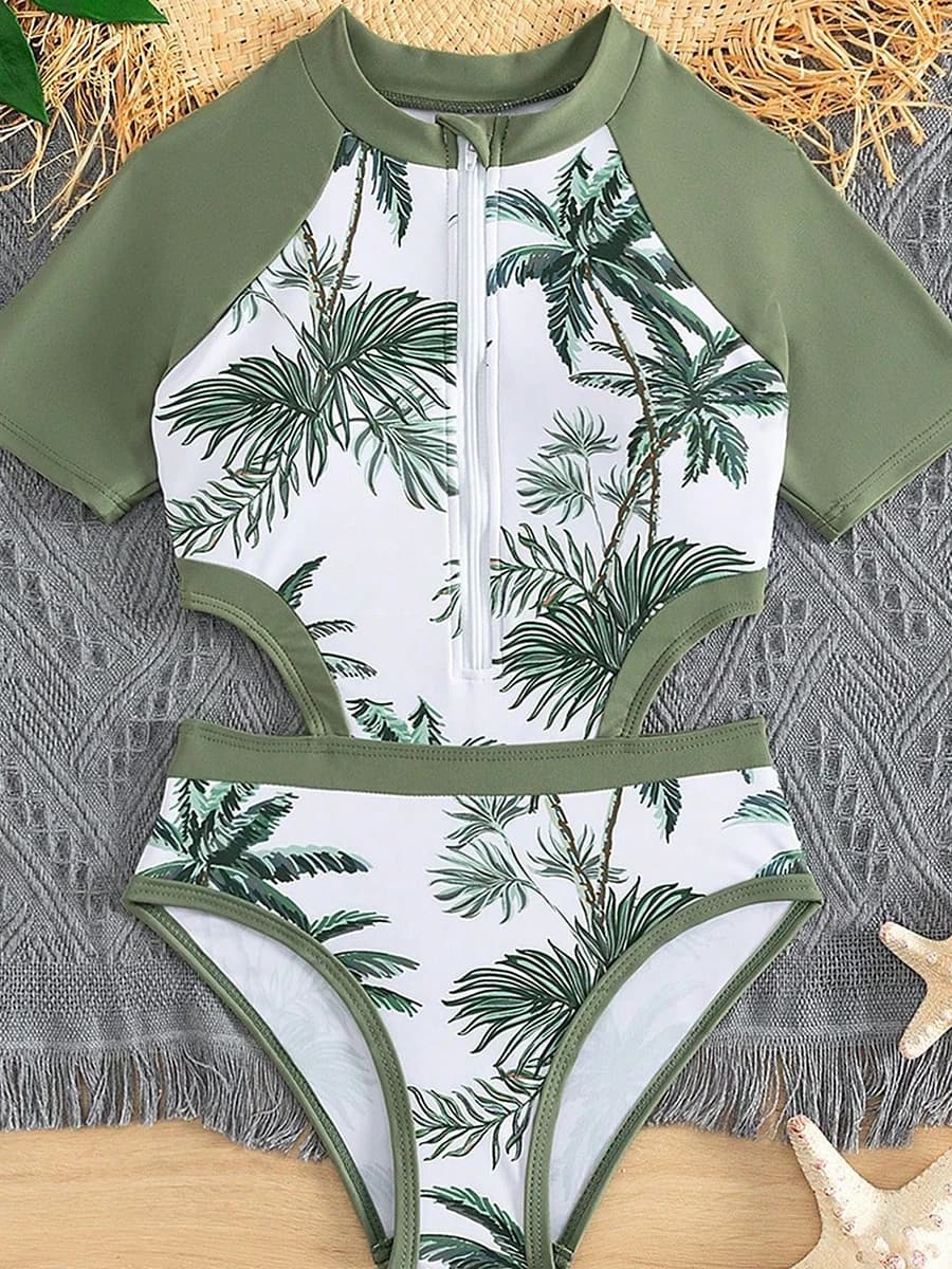 Full green printed 2026 for girls, swimsuit for girls, beachwear