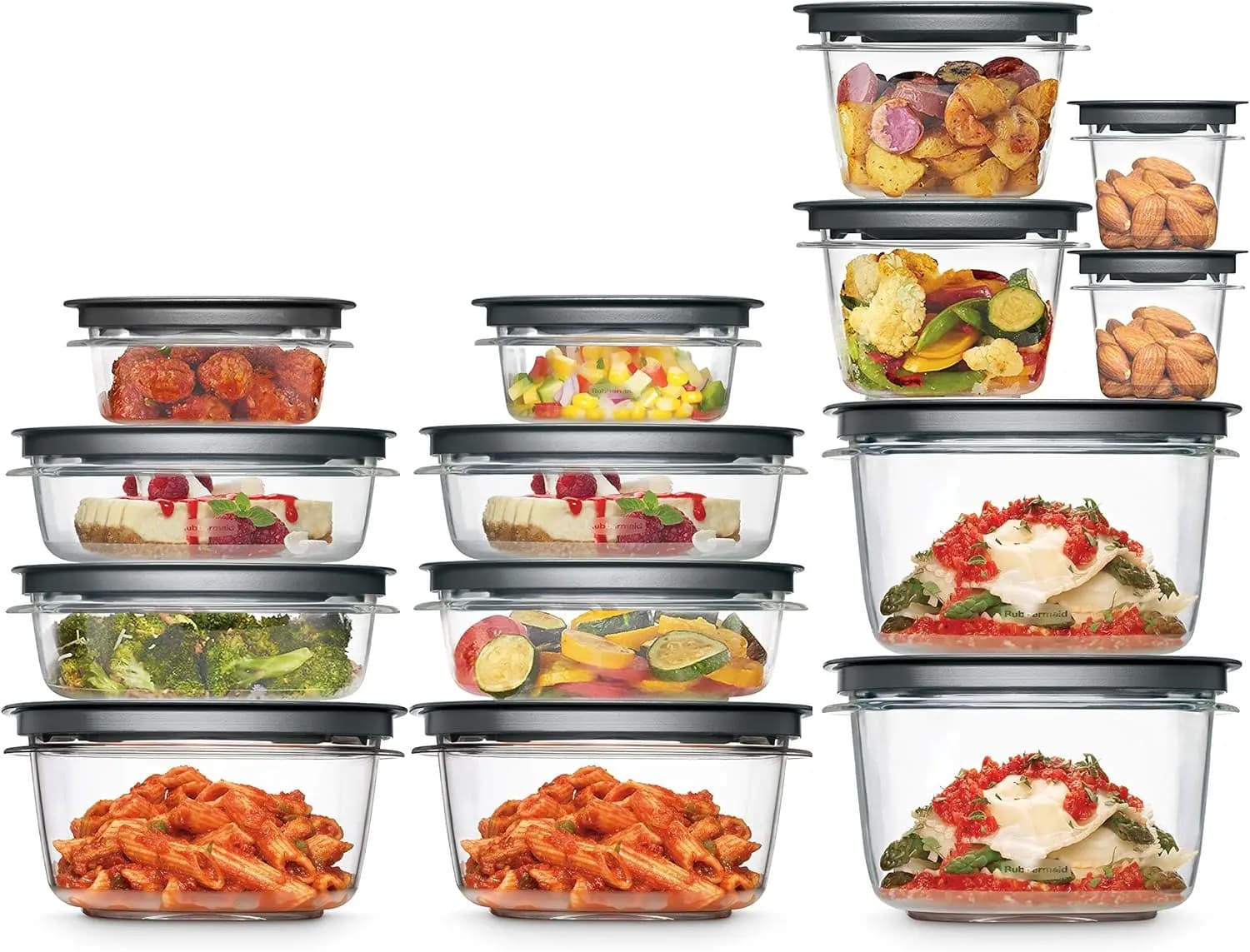 Contenitori per alimenti trasparenti/grigi da 28 pezzi con basi a scatto e coperchi, ideali per la preparazione dei pasti, avanzi, lavabili in lavastoviglie