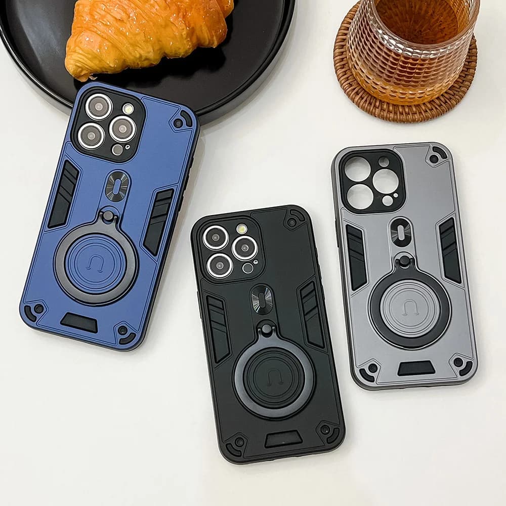 Magnetic Ring Kickstand Phone Case For Apple iPhone 16 15 14 13 12 Pro Magnet Mount Shockproof Cover Anti-Drop Protective Shell