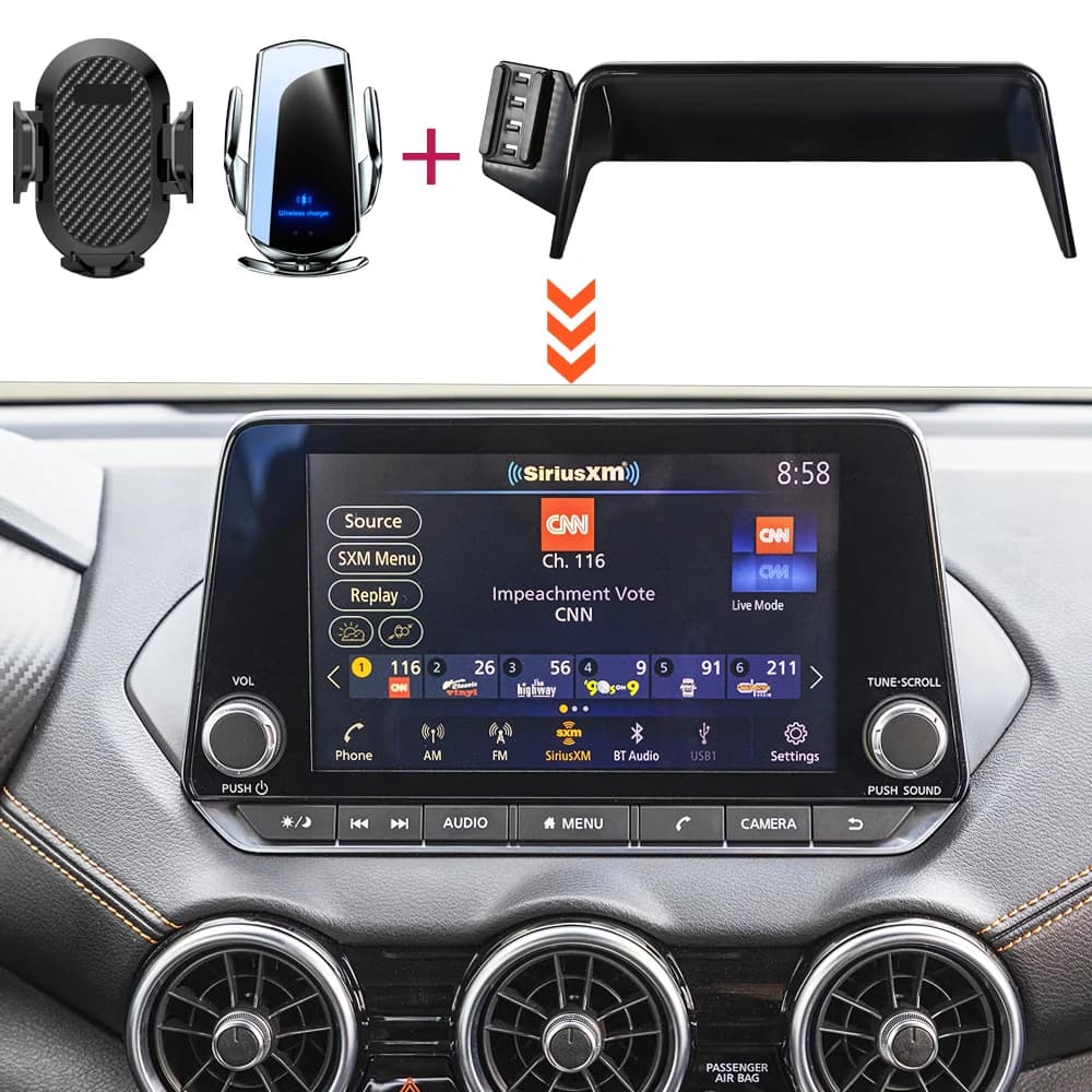 Supporto per telefono per auto per Nissan Rogue T33 2021 2022 2023 Pannello schermo da 8 pollici Base fissa 15W Supporto per telefono di ricarica wireless Supporto per auto