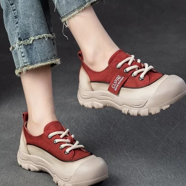 Spain Glas Genuine Leather Lightweight Casual Shoes Comfortable Women's Footwear Color Block Design Fashionable Outdoor Sneakers