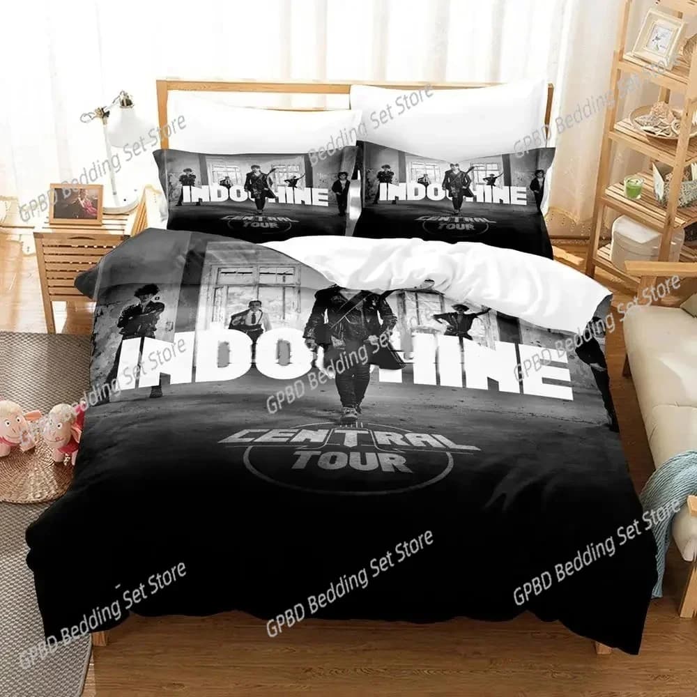 Set of bed linen Indochine Rock with 3D printing for bedroom Soft and modern bedcovers Bedside tables for children Cover and pillowcase