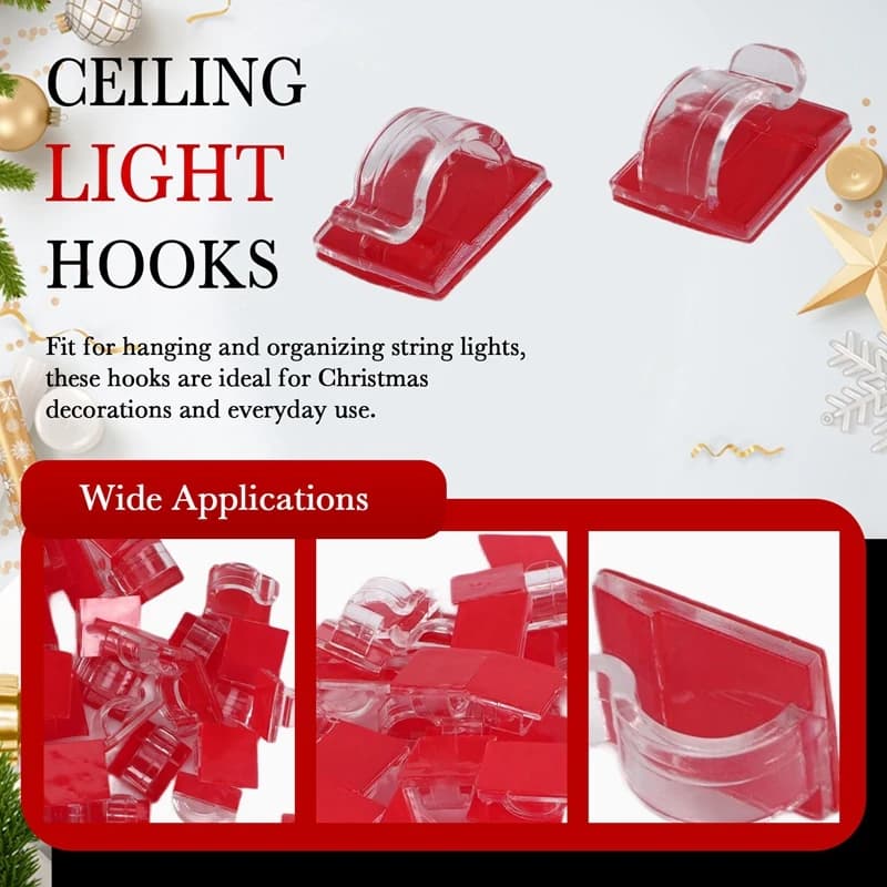 Ganci Ganci per luci a corda da esterno Clip Confezione da 50 clip Gancio per luce trasparente con 50 supporti adesivi impermeabili per lampada