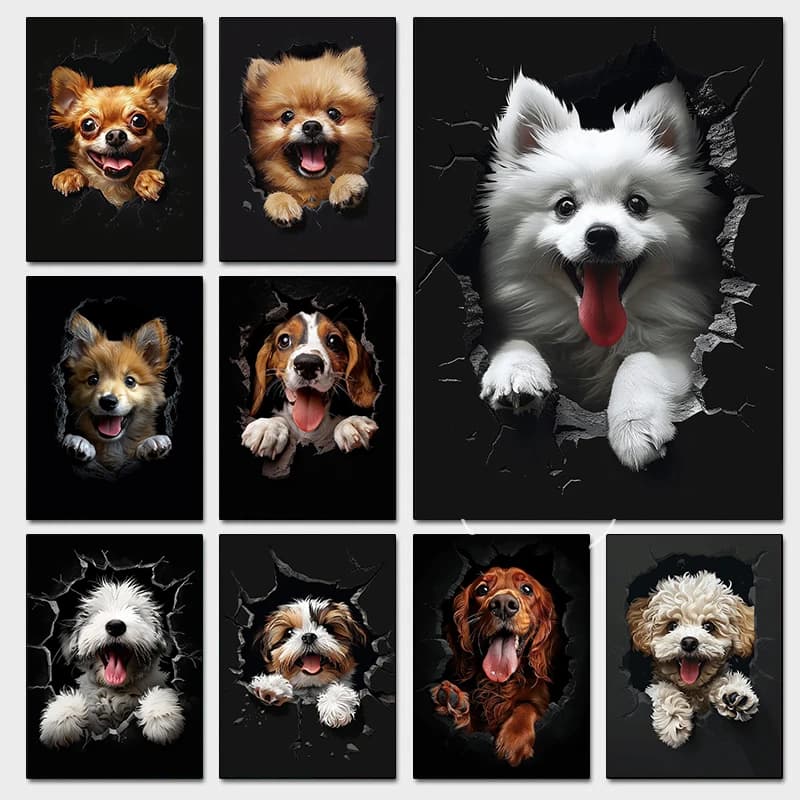 Divertenti poster con cane nella fessura, stampe di Norwich Terrier e Lhasa Apso, quadri da parete con pittura a diamante, decorazioni per la casa e la cameretta dei bambini