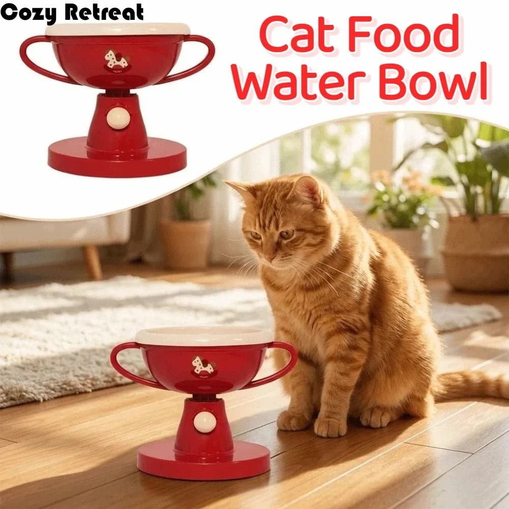 Ciotola Creativa per Gatti a Forma di Trofeo in Ceramica, Altezza e Angolazione Regolabili, Ciotola Rialzata Antiscivolo, Dispenser di Cibo per Animali Domestici