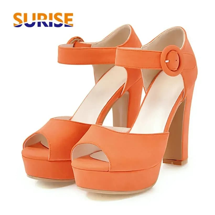 Sandali con Plateau da Donna, Tacco Alto e Spesso, Nero Arancione Rosa, per Feste e Ufficio, con Cinturino alla Caviglia e Punta Aperta, Scarpe Estive da Donna