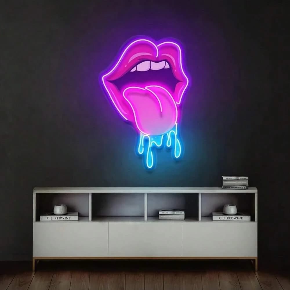 Insegna al Neon LED Dimmerabile USB a Forma di Bocca Giocosa con Effetto Goccia per KTV, Bar, Arte, Decorazione Murale Domestica, Discoteca, Feste, Arredamento per la Stanza degli Uomini