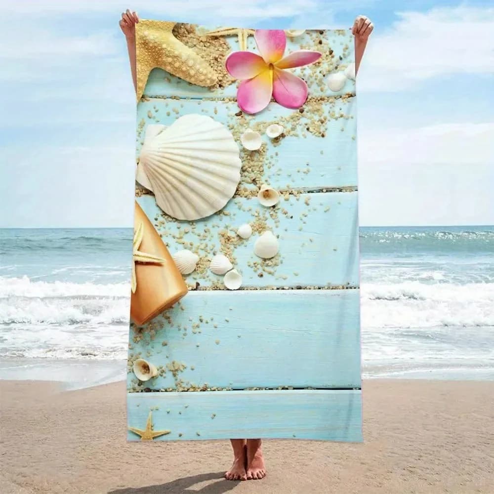 Asciugamano da spiaggia con conchiglia e motivo floreale, protezione solare e antivento, adatto per piscina da spiaggia, campeggio, viaggio, coperta da spiaggia