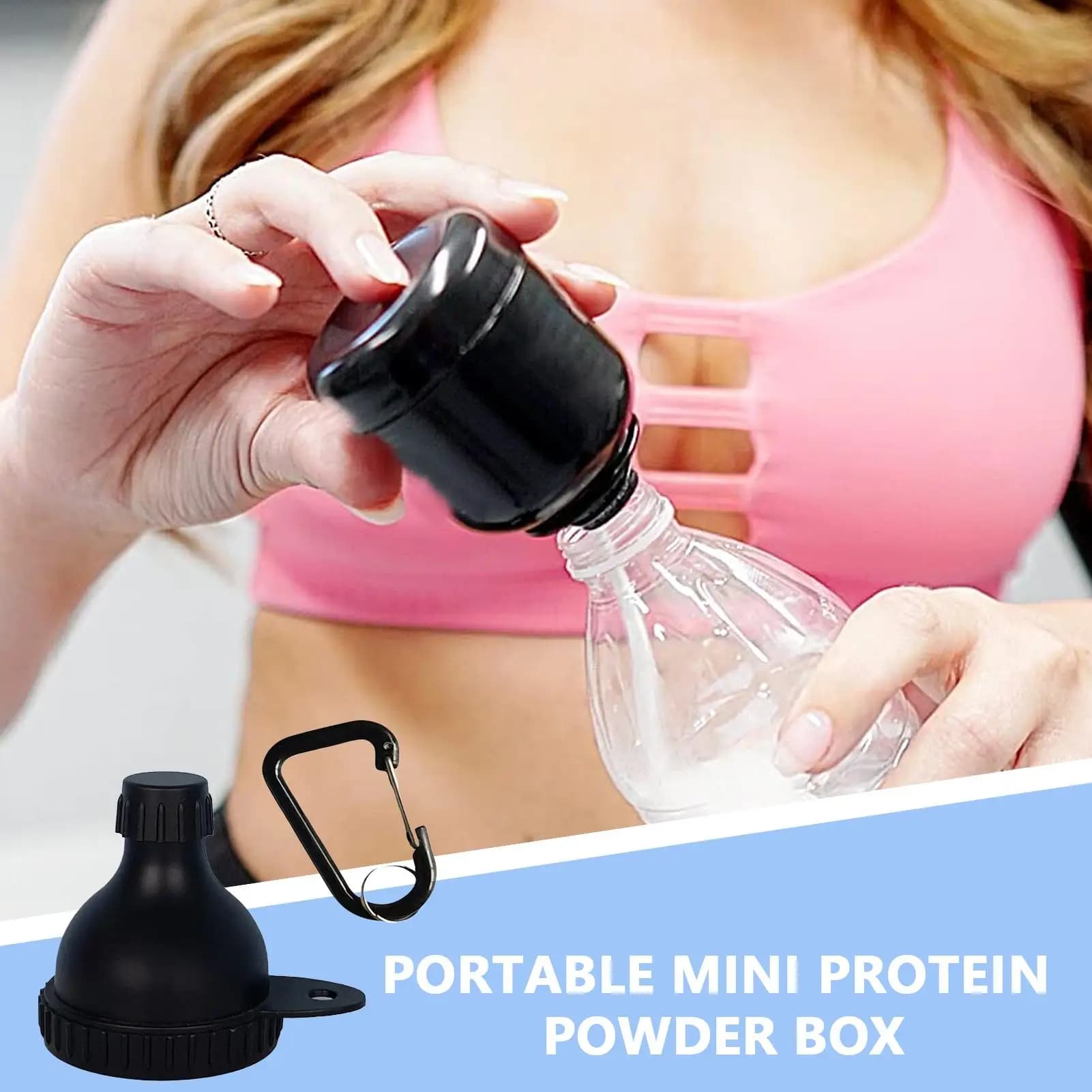 Imbuto per Proteine in Polvere con Moschettone, Contenitore Portatile per Polvere Sportiva e Fitness, Imbuto per Polvere con Moschettone per Viaggi, Auto e Anziani