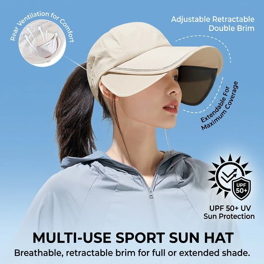 Women Sun Protection Cap Wide Brim Adjustable Lightweight Quick Dry Waterproof for Hiking Running Cycling Fishing Golf
