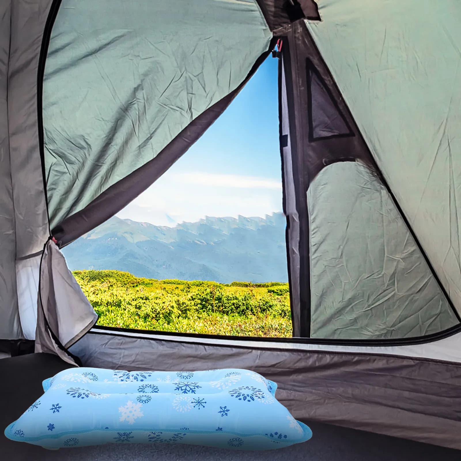 Cuscino Gonfiabile Riempibile d'Acqua per Campeggio, Escursionismo, Viaggi, Comfort Rinfrescante per Esterni, Leggero, Portatile, Design Divertente
