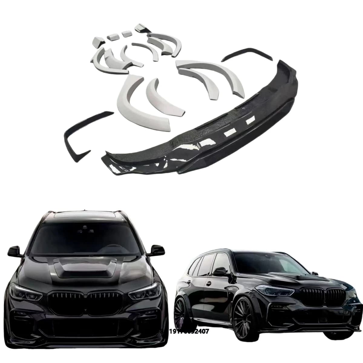 ForBMW X5 Carbon Fiber Retrofit Front and Rear Spoiler Diffuser Body Kit Luggage Compartment Lid Front Bumper Rear Bumper
