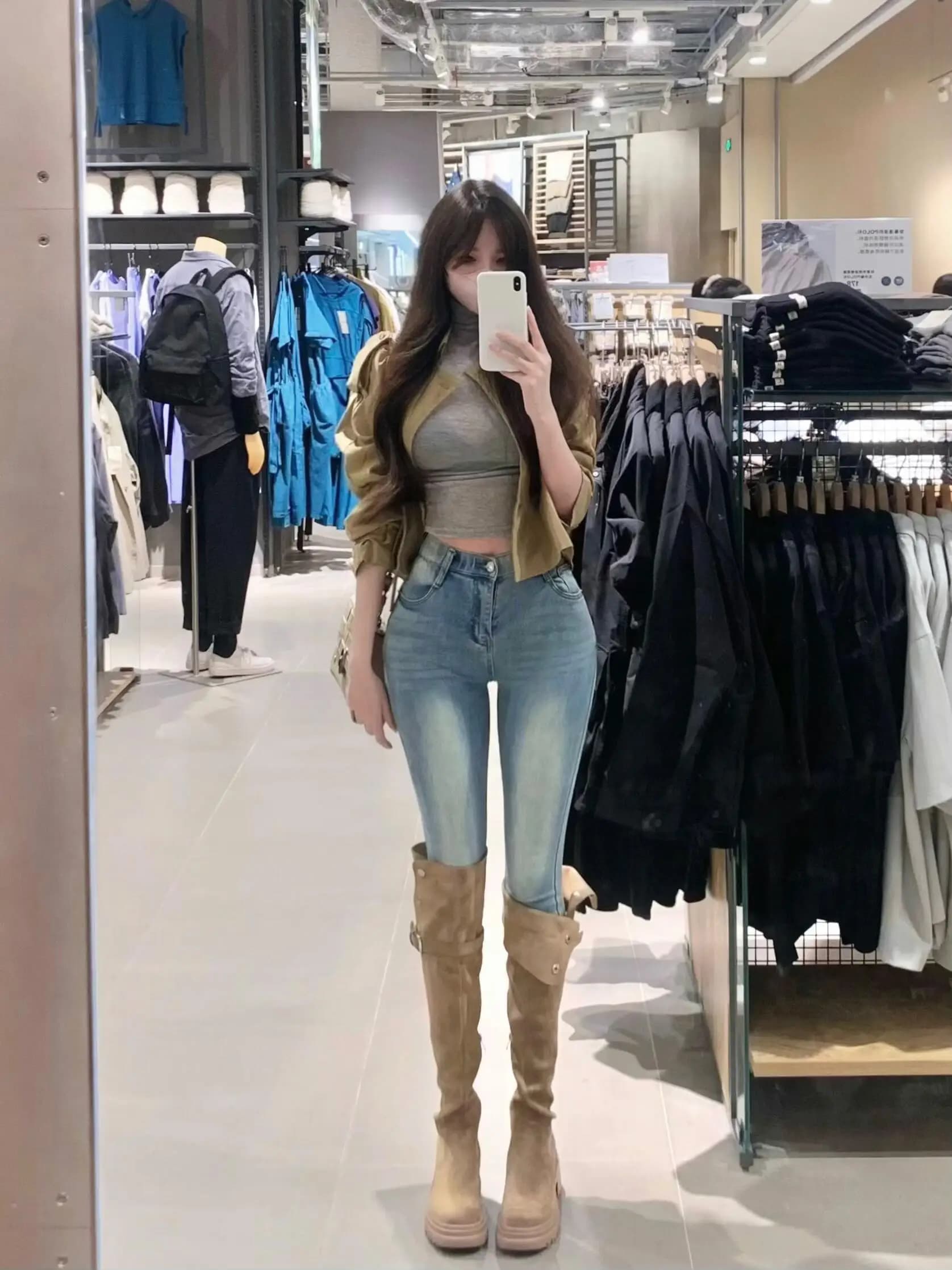 High Waist Stretchy Light Blue Washed Denim Jeans Women's Slim Fit Pencil Nine Points Pants Cotton Elastic Jeans