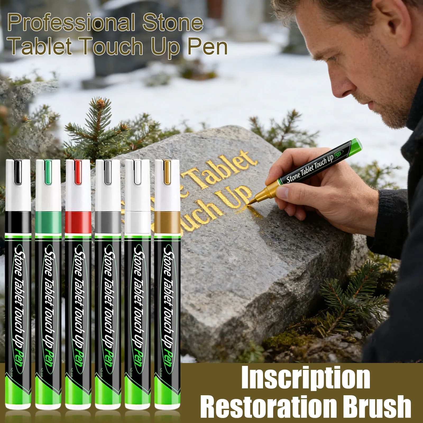 Penna per Incisioni su Lapidi a Base d'Olio, Asciugatura Rapida, Resistente alle Intemperie, Anti-sbiadimento, Penna per Ritocchi Multiuso