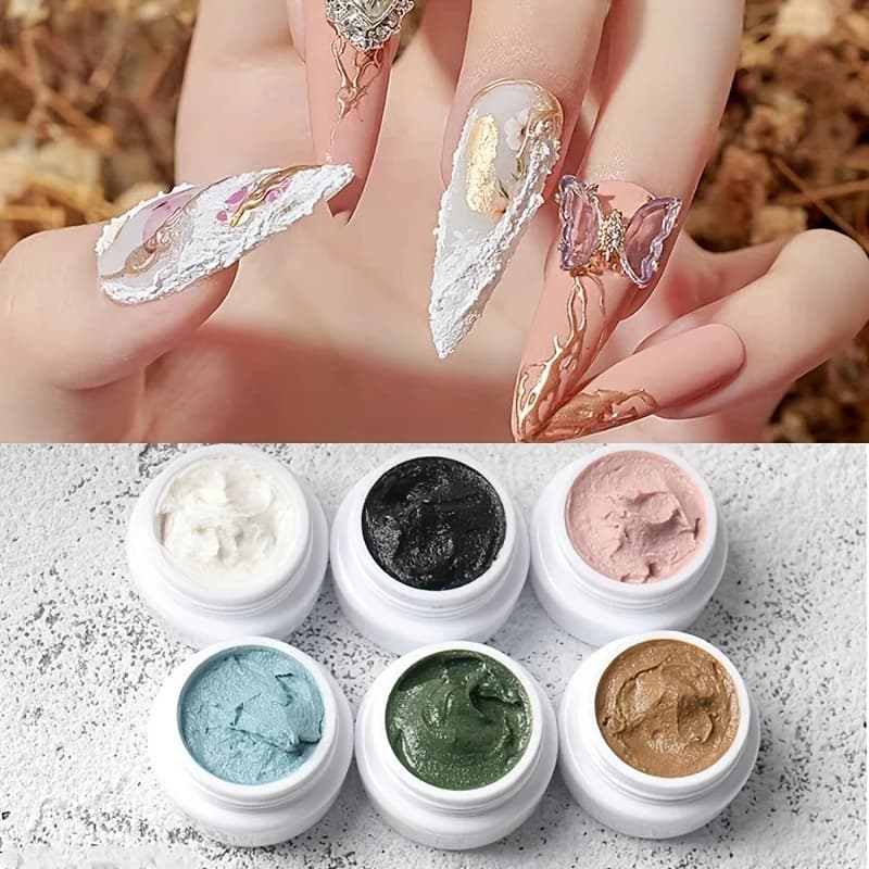 6 colori Gel Nail Art Gesso Effetto 3D Texture sabbia Non è necessaria Top Coat Smalto gel Smalto UV Smalto per unghie Vernice lacca